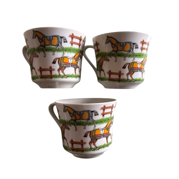 Sigma Paddock Taste Seller 602 Colorful Horse-Themed Cups & Saucers Set of 3 - Picture 13 of 13